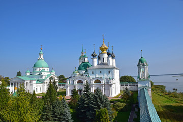 Fototapeta na wymiar Spaso-Yakovlevsky monastery was founded in 1389 by Rostov Bishop St. James. Major temples built in 1725 - 1758. Russia, Rostov, August 2019