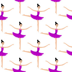 Girl dancer on a white background. Ballerina. Seamless pattern. Vector.