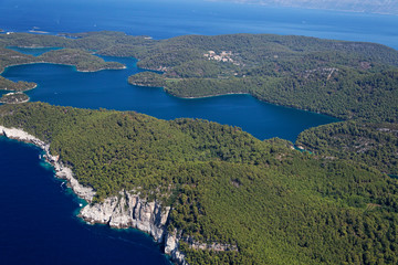 Aerial view of salt lakes in Mljet Island, Croatia