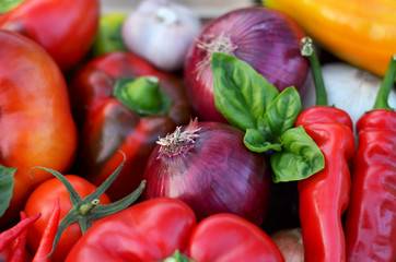 Fresh vegetables close-up as a background. The concept of healthy food. Shallow depth of field, selective focus