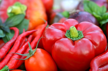 Fresh vegetables close-up as a background. The concept of healthy food. Shallow depth of field, selective focus