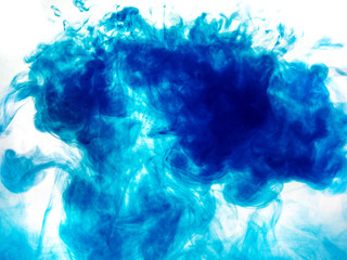 Poster color in water. Abstract background., Color paint drops in water. Ink swirling underwater, Cloud of silky ink collision on white background. Colorful abstract smoke explosion animation.