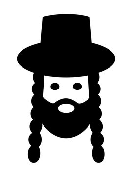Orthodox jew - jewish style of hat, beard and side locks and curls. Vector illustration