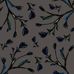 Wildflowers on a gray background, seamless pattern