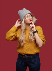 beautiful christmas woman in yellow sweater 