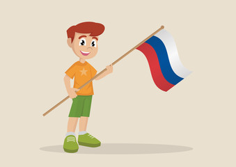 Boy holding a Russian flag.
