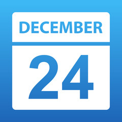 December 24. White calendar on a colored background. Day on the calendar. Twenty-fourth of december. Illustration.
