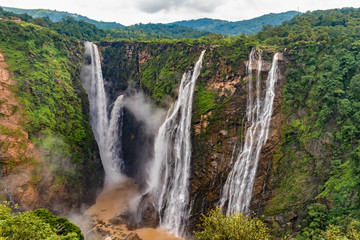 Beautiful view of very famous Jog Falls, Rocket Falls and Roarer Falls on Sharavathi River, in...