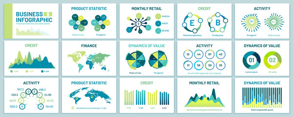 Infographic charts for presentation. Business presentations template, marketing chart graphs and finance report. Infochart bar, workflow data diagram statistic vector set