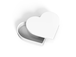 Blank white heart shaped gift box mock up template on isolated white background, ready for design presentation,3d illustration