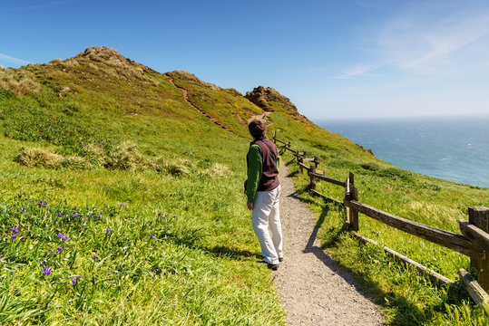 Hikers at Tomales Point of Point Reyes National Seashore