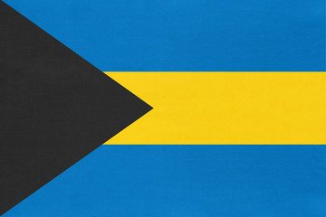 Bahamas national fabric flag textile background. Symbol of international world American island country.