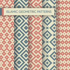 Seamless Geometric Pattern Textures Collection, Woven Style Patterns Background Texture Set