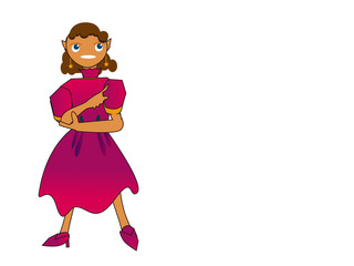 指をさして会話する女性