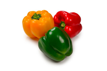 Group of bell peppers isolated on white background.