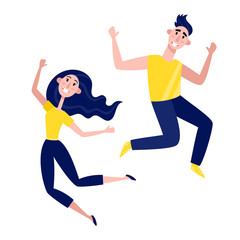 Group of young people jumping isolated on white.