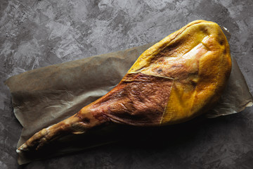 Sliced jamon on cutting board
