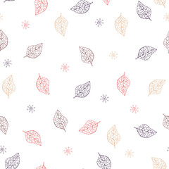Beautiful pastel seamless pattern with colored leaves.