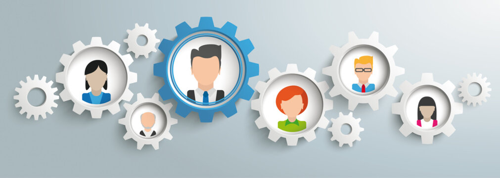 Gears Humans Teamwork Gray Header