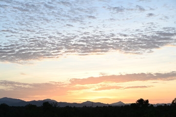 Yellow gold sky evening In tropical countries summer