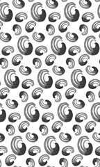 Abstract seamless pattern like shells oysters. Grunge style, black and white.