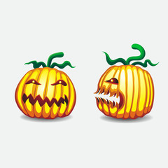 Pumpkins for Halloween full face profile on isolated background. Vector image. Design element