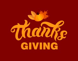 Thanksgiving. Hand drawn lettering. Typography poster. Vector illustration.