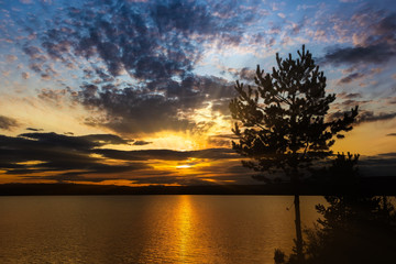 Colorful sunset on the lake