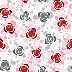 Fototapeta premium Seamless pattern with abstract flowers and spots on white background