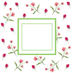 Frame of pink  delicate watercolor flowers. Frame for congratulations, wedding invitations