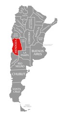 Mendoza red highlighted in map of Argentina