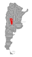 San Luis red highlighted in map of Argentina