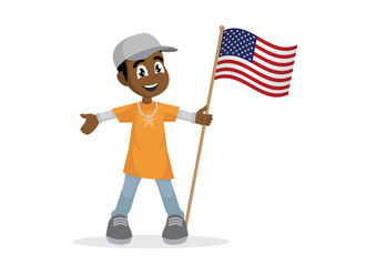 African Boy holding a American flag.