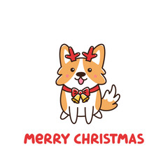 Corgi dog dressed as Santa helper fawn. Merry Christmas card. It can be used for sticker, patch, card, poster, t-shirt, mug and other design.