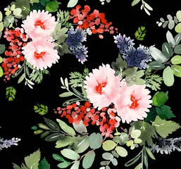 Deurstickers Seamless summer pattern with watercolor flowers handmade. © Karma