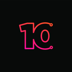 Number 10 logotype monoline Technology, digital, electronics, chip, connection concept. Modern Logo Technology for Business. Logotypes of Digital combining with circuit . - vector