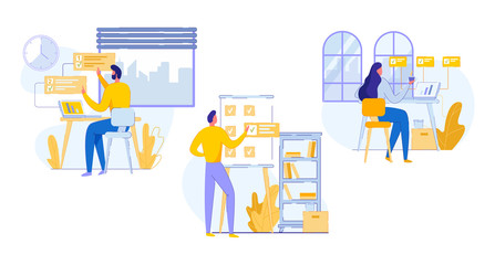 Professional Flyer Office Work Planning Cartoon.