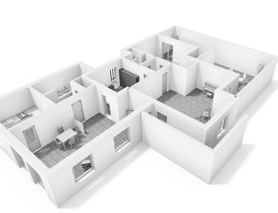 Floor plan sketch. Black and White floor plan 3d of a modern apartment. 