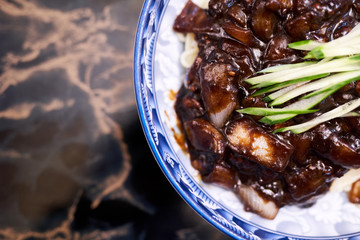 Korean style Chinese jjajangmyeon in a bowl
