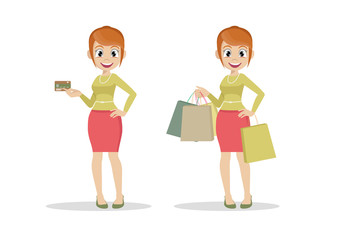 Women holding credit cards and shopping.	