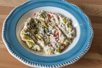 Turkish Food Roasted Green Pepper with Yogurt and Mayonnaise / Kavrulmus Biber Kozlemesi.