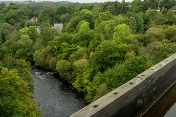 View from Pontcysyllte aqueduct canal Llangollen waterway for narrowboats