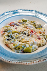 Turkish Food Roasted Green Pepper with Yogurt and Mayonnaise / Kavrulmus Biber Kozlemesi.