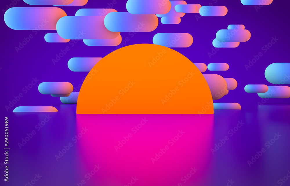 Aufkleber futuristic geometric shape empty stage with glowing neon color. abstract 3d render background.