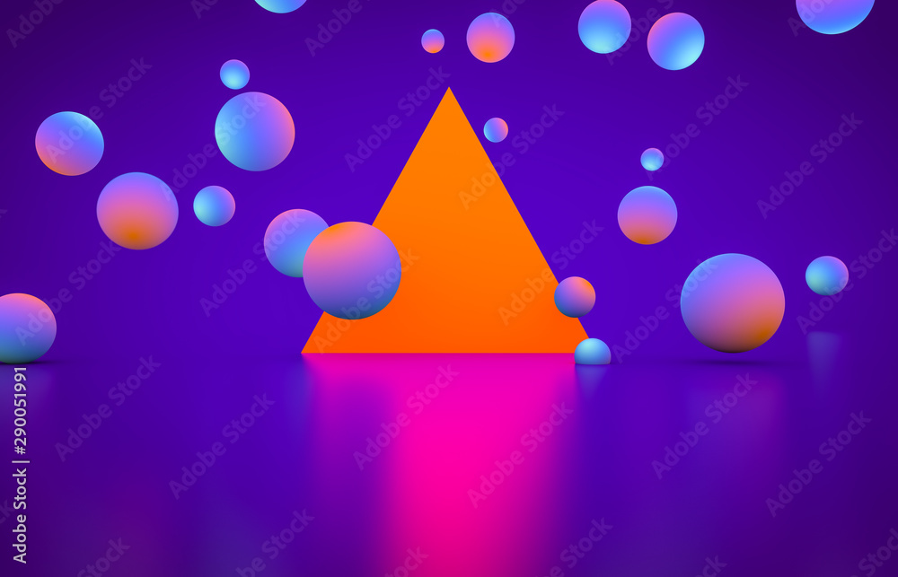 Leinwandbilder futuristic geometric shape empty stage with glowing neon color. abstract 3d render background.