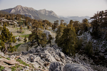 Gorgeous landscape of the rocky hills at the foot of the mountain Tahtali