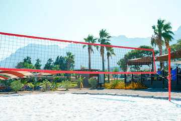Fototapeta na wymiar Volleyball net on beach. Beach Volleyball.