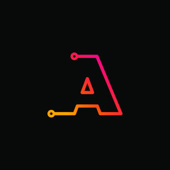 Letter A logotype monoline Technology, digital, electronics, chip, connection concept. Modern Logo Technology for Business. Logotypes of Digital combining with circuit . - vector