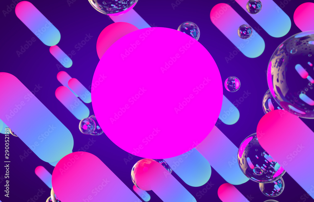 Aufkleber Futuristic geometric dynamic lines shape with glowing neon color background. Abstract 3d render background.
