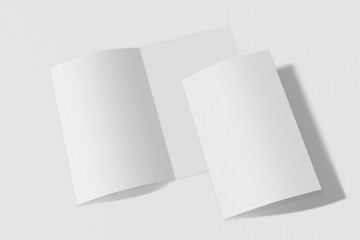 Two Mockup vertical booklet, brochure, invitation isolated on a white background with soft cover and realistic shadow. 3D rendering.